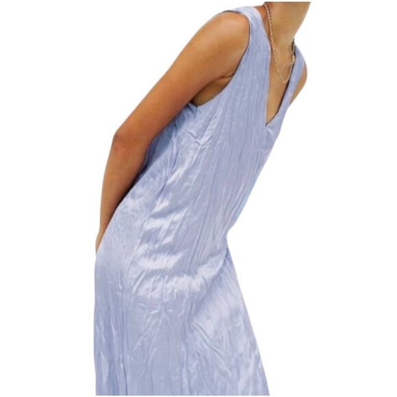 ZARA Crinkle Maxi Dress Lavender Satin Silky Flowy Sleeveless Purple Small NEW - Picture 4 of 11